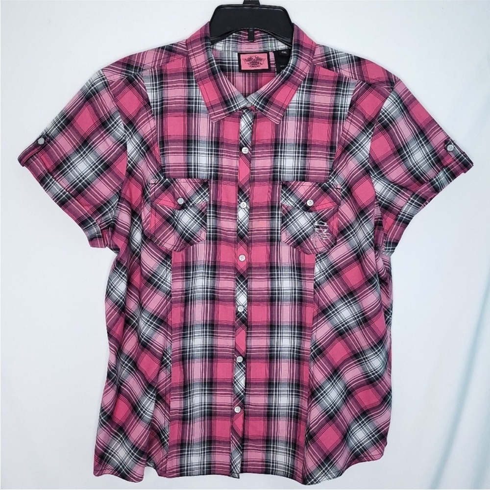 Harley-Davidson Pink Black and White Plaid Short-Sleeve Button-Down